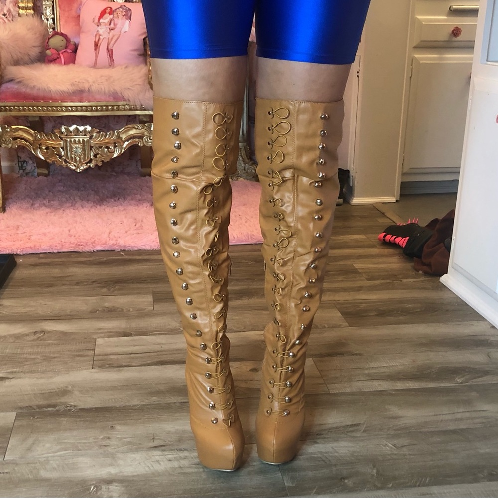 Caramel thigh high boots